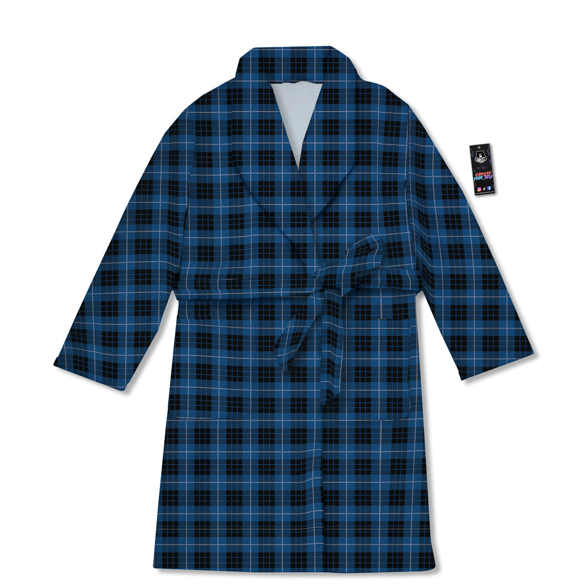 Tartan Dark Blue Print Pattern Bathrobe-grizzshop