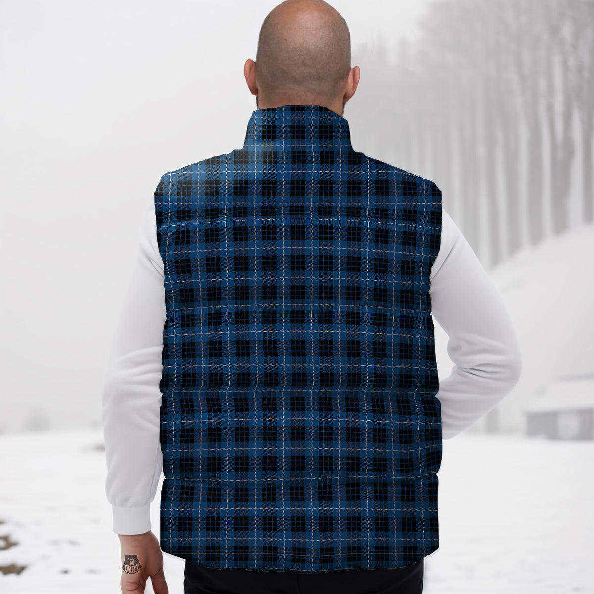 Tartan Dark Blue Print Pattern Down Vest