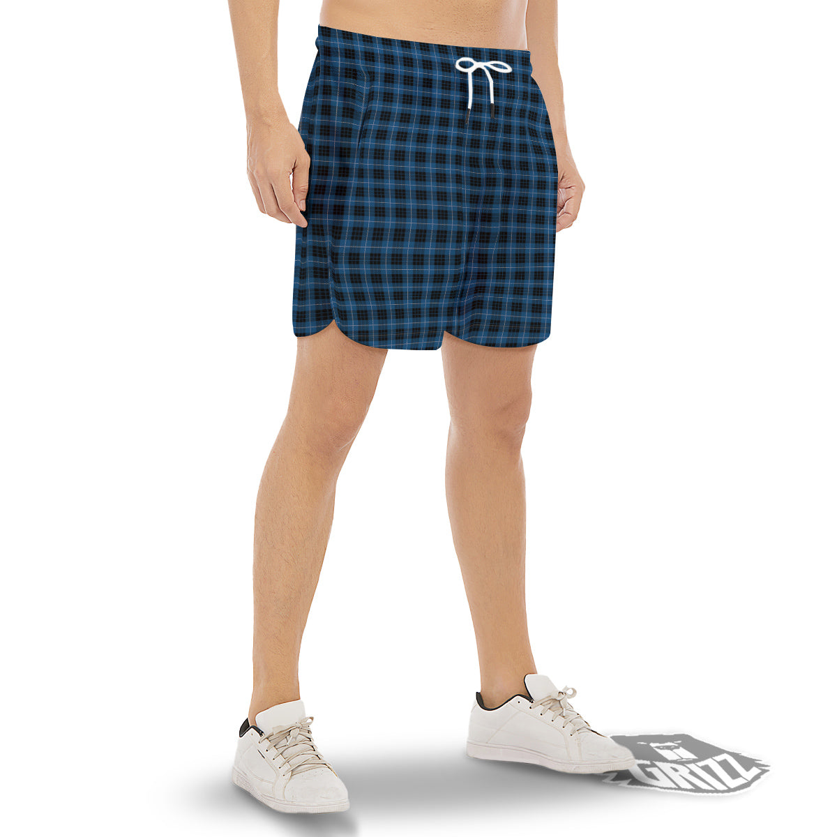 Tartan Dark Blue Print Pattern Men's Gym Shorts-grizzshop