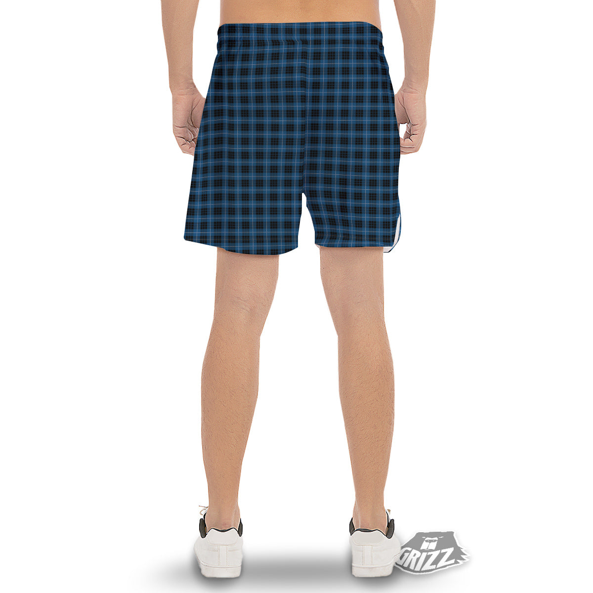 Tartan Dark Blue Print Pattern Men's Gym Shorts-grizzshop