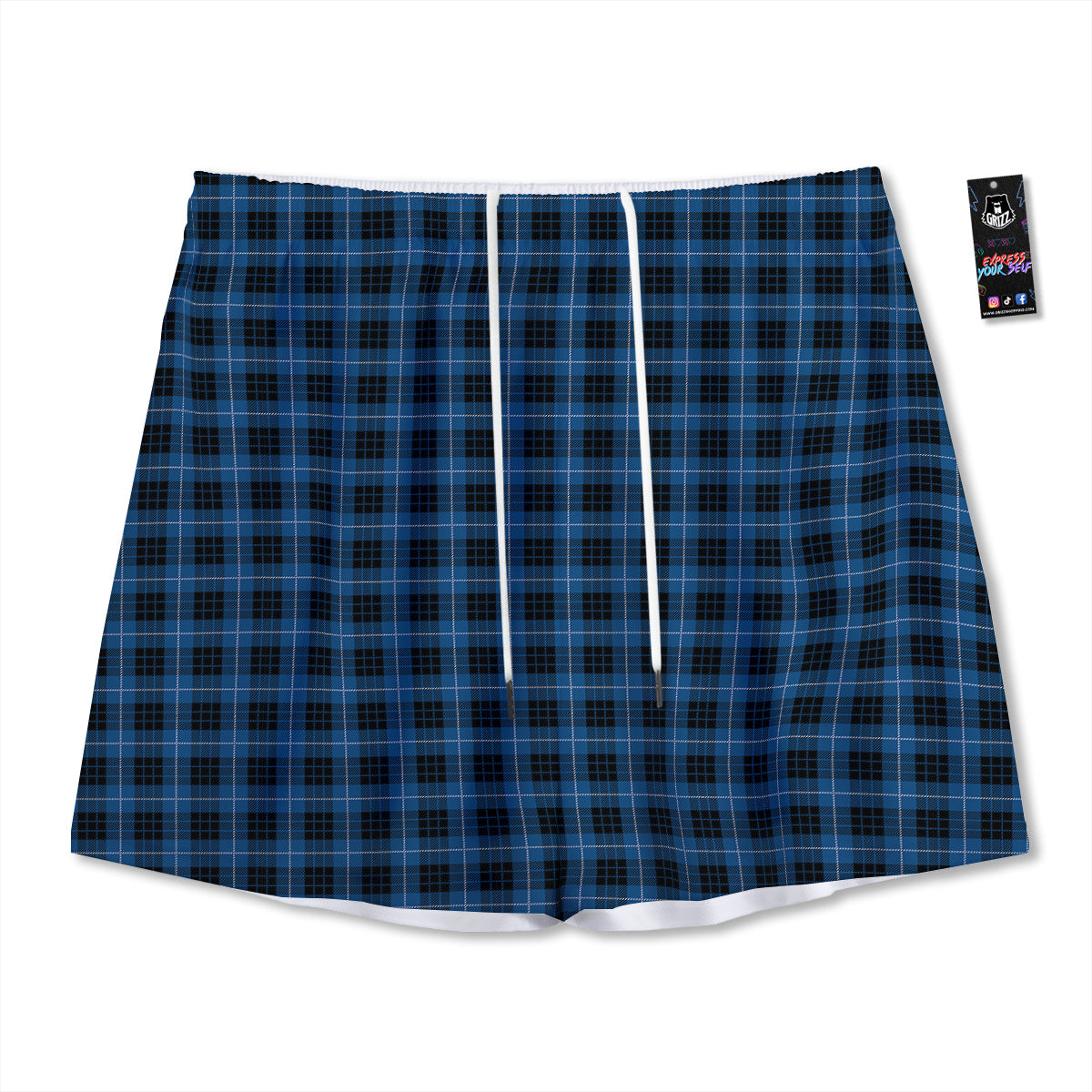 Tartan Dark Blue Print Pattern Mesh Shorts