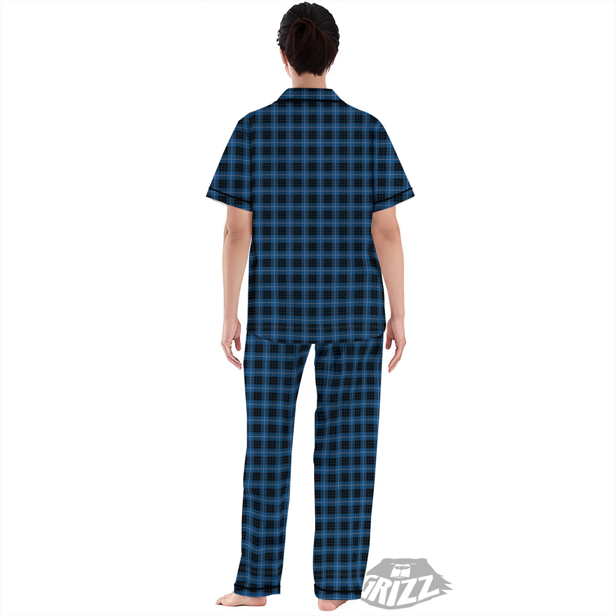 Tartan Dark Blue Print Pattern Women's Pajamas Set-grizzshop
