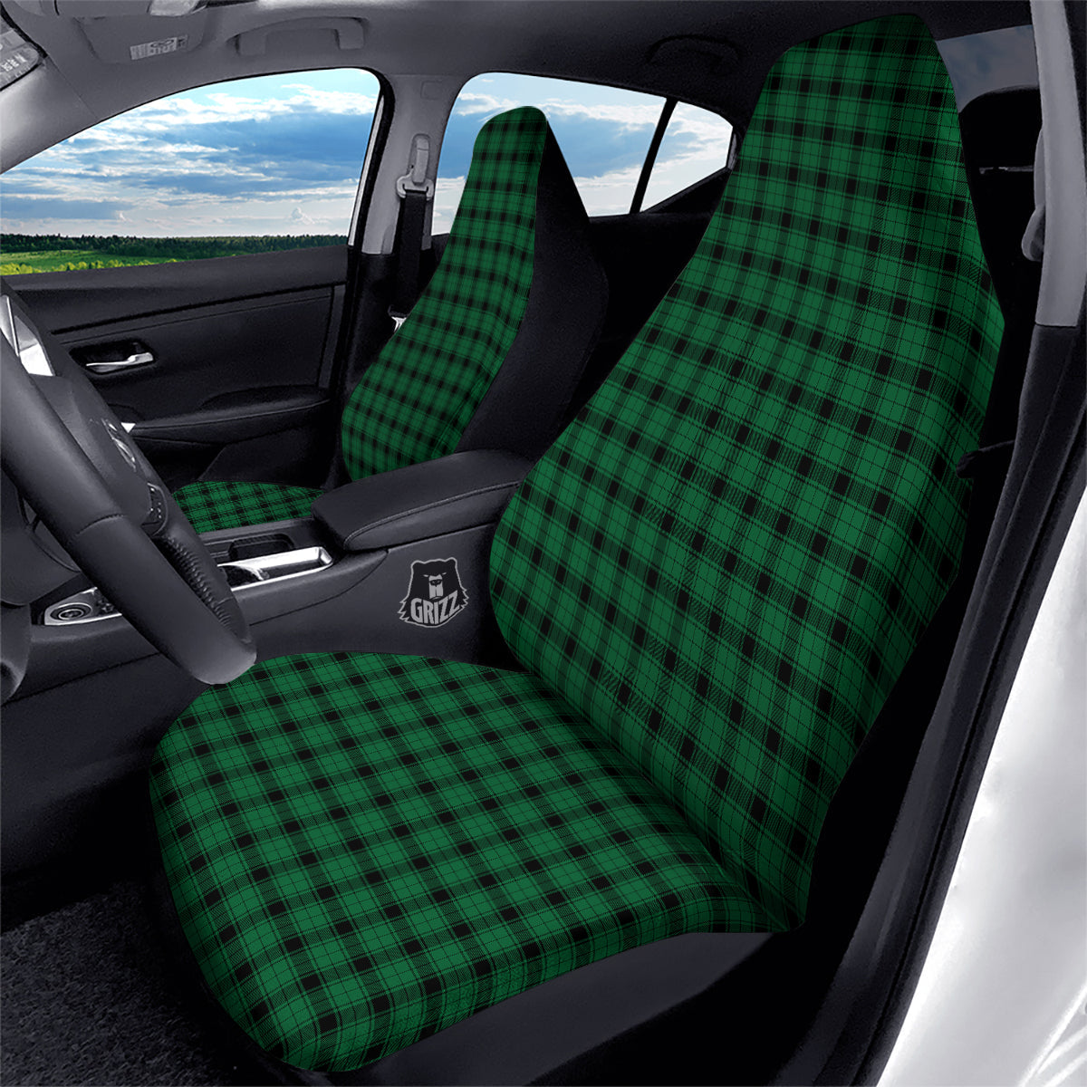 Tartan Green And Black Print Pattern Car Seat Covers-grizzshop