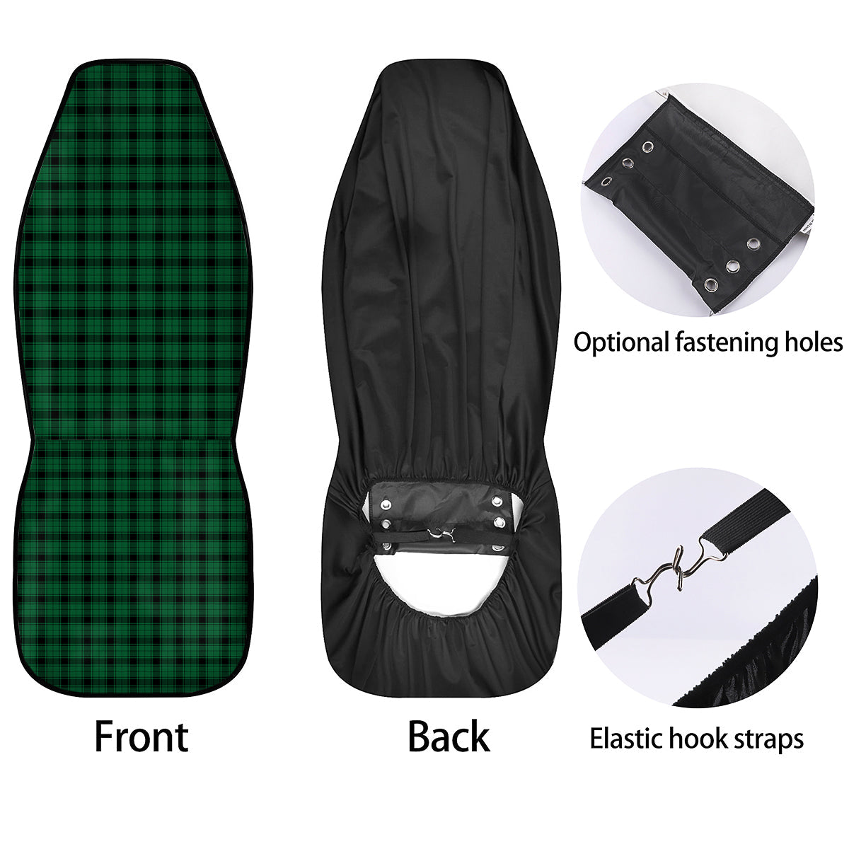 Tartan Green And Black Print Pattern Car Seat Covers-grizzshop