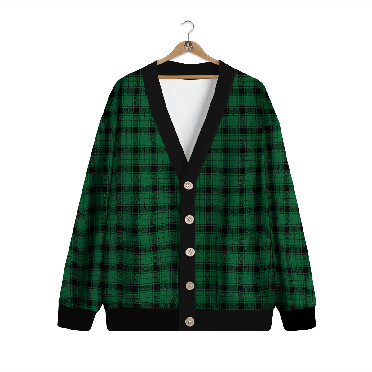 Tartan Green And Black Print Pattern Cardigan-grizzshop