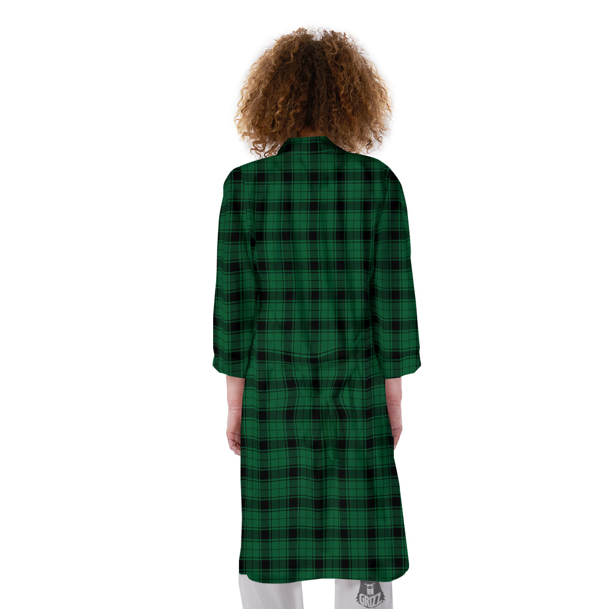 Tartan Green And Black Print Pattern Kimono-grizzshop