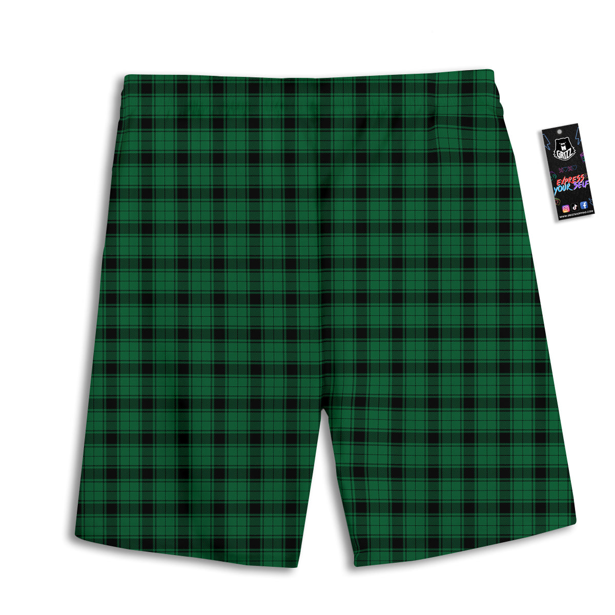 Tartan Green And Black Print Pattern Men's Athletic Shorts