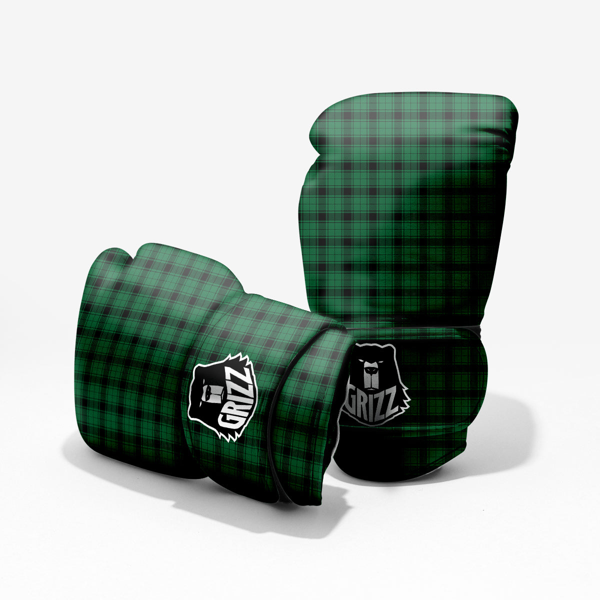 Tartan Green And Black Print Pattern Pro Boxing Glove