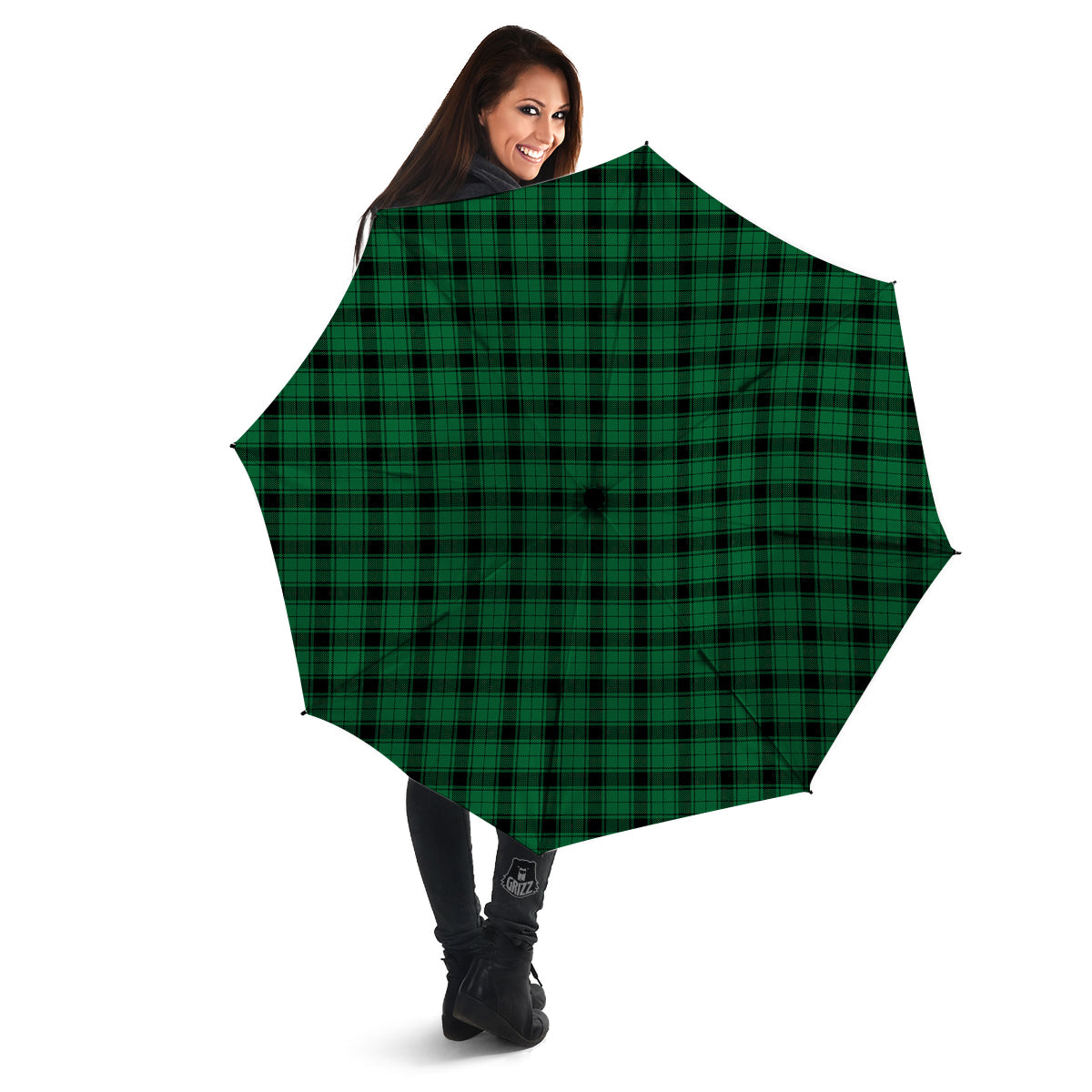 Tartan Green And Black Print Pattern Umbrella-grizzshop