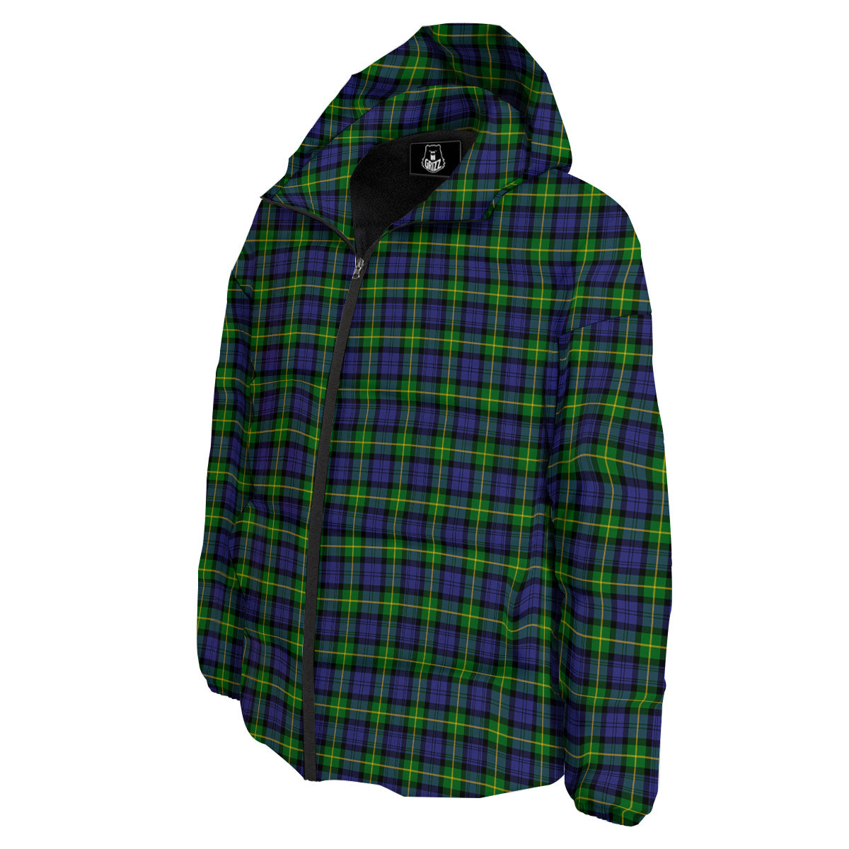 Tartan Green And Blue Print Pattern Down Jacket-grizzshop