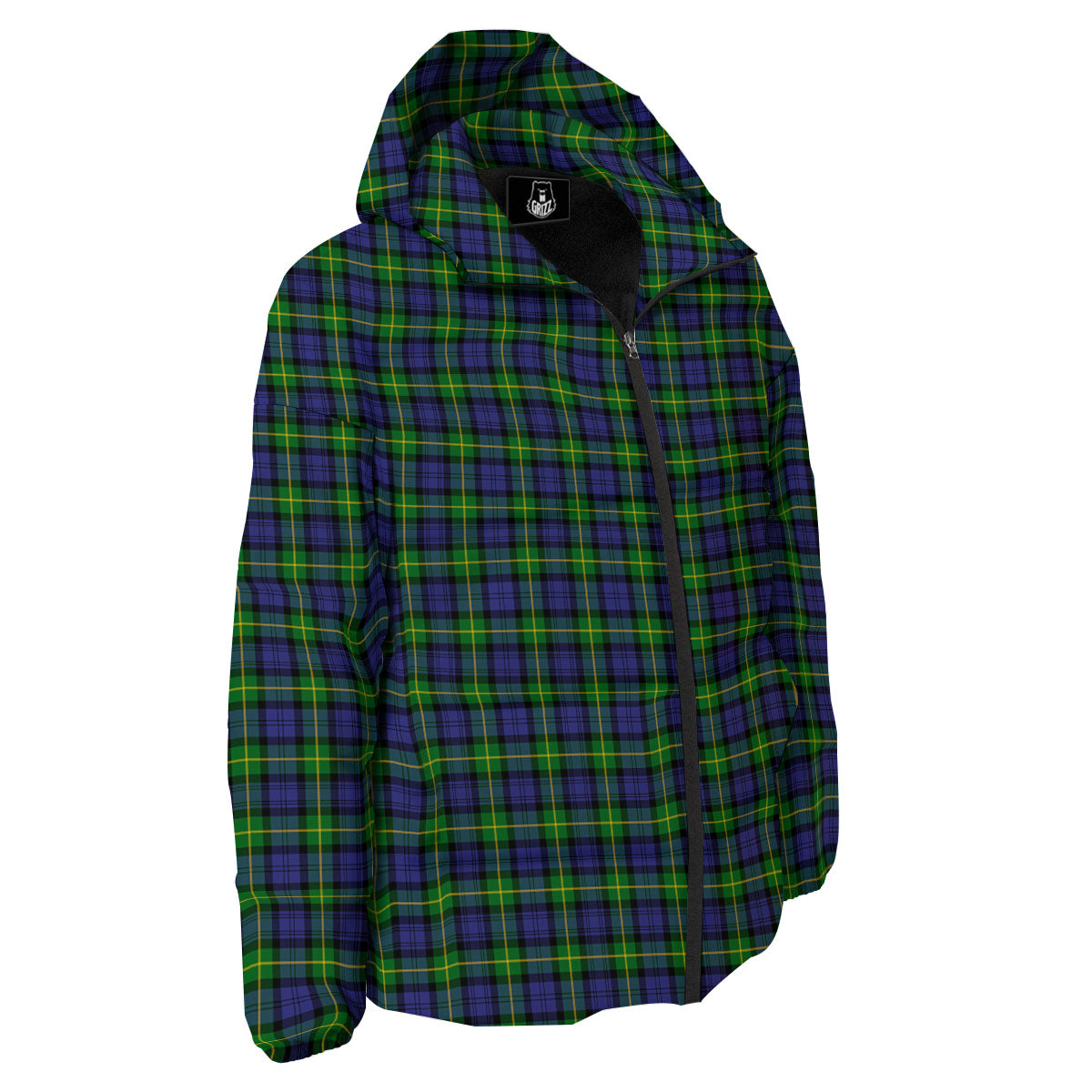 Tartan Green And Blue Print Pattern Down Jacket-grizzshop