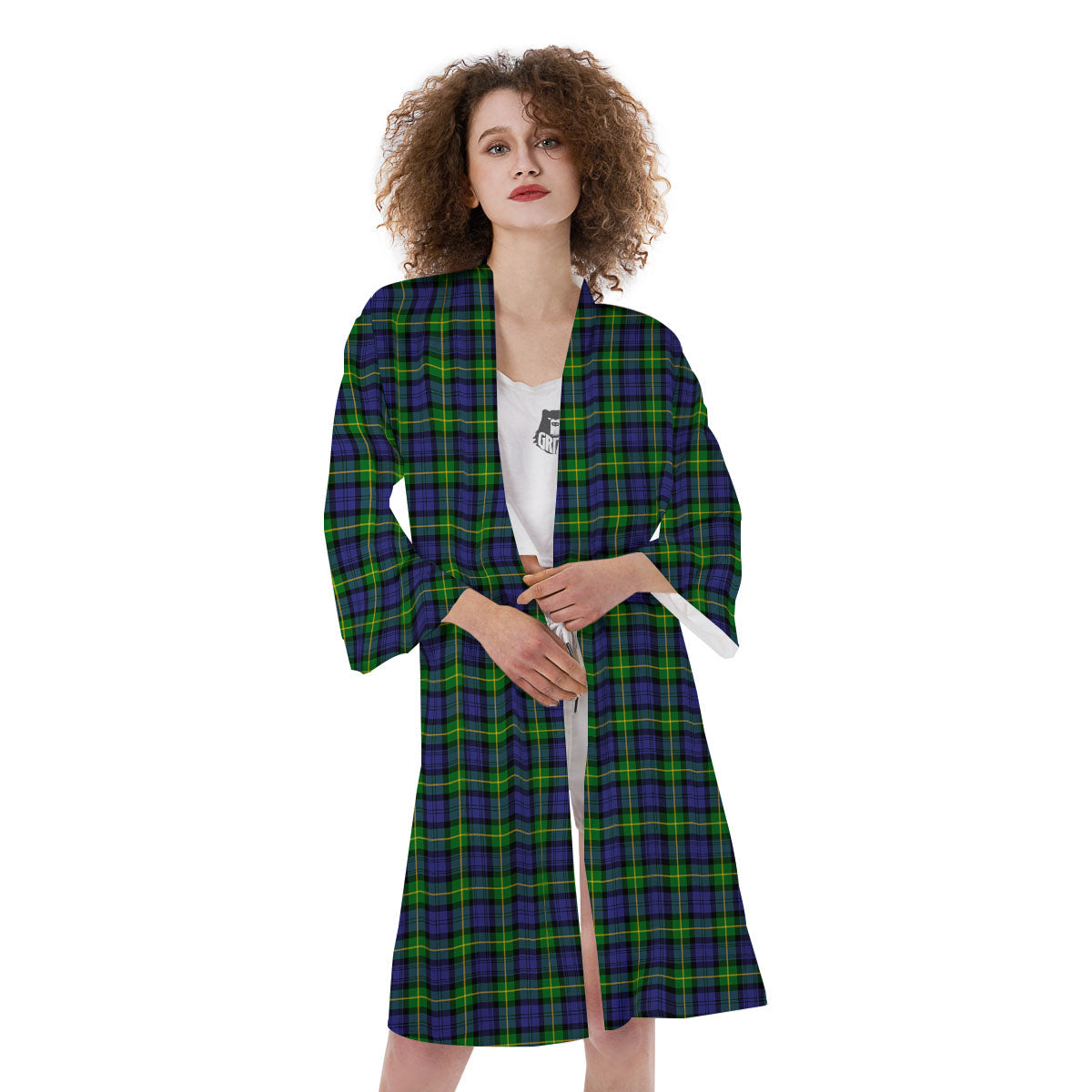 Tartan Green And Blue Print Pattern Kimono-grizzshop