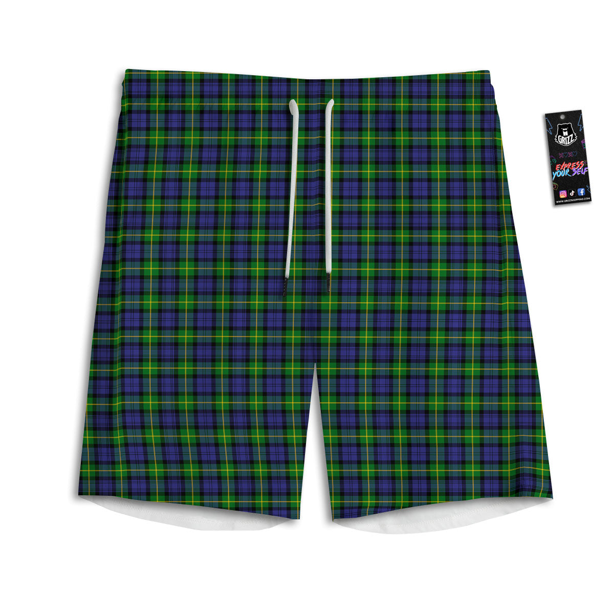 Tartan Green And Blue Print Pattern Men's Athletic Shorts