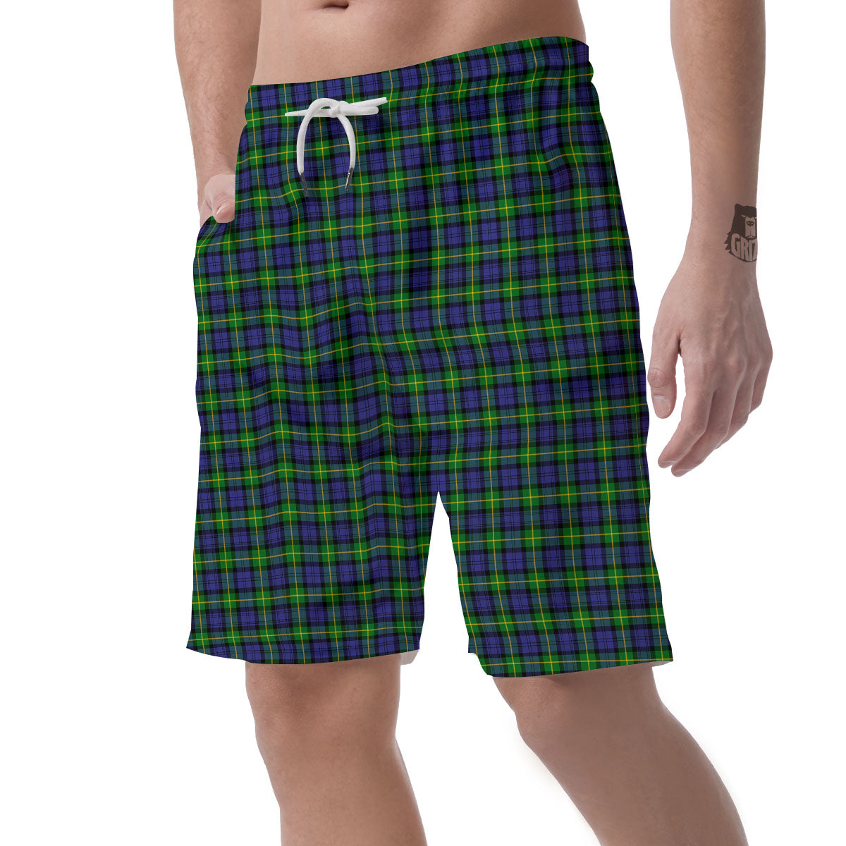 Tartan Green And Blue Print Pattern Men's Shorts-grizzshop