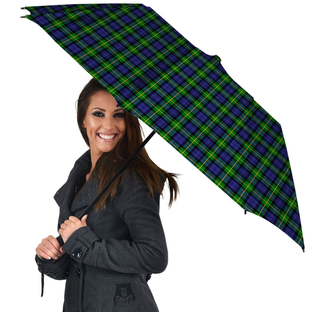 Tartan Green And Blue Print Pattern Umbrella-grizzshop