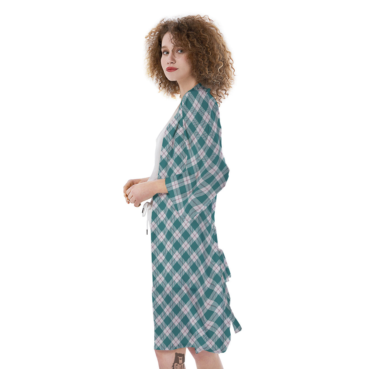 Tartan Green Red And White Print Kimono-grizzshop
