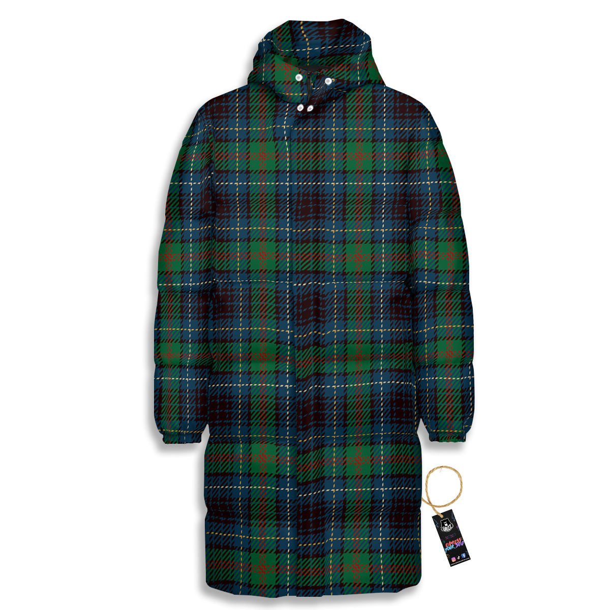Tartan Irish Print Pattern Long Down Jacket-grizzshop