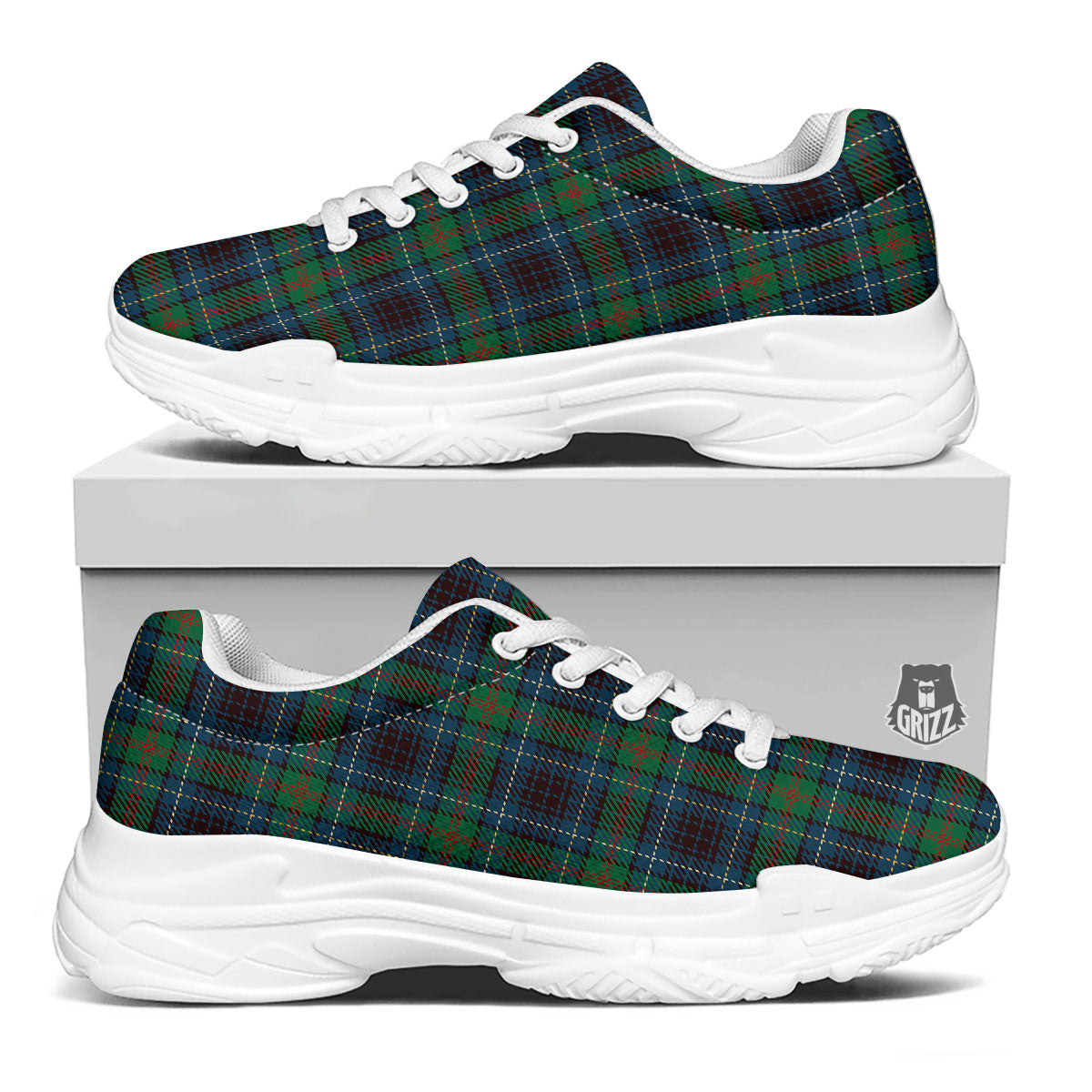 Tartan Irish Print Pattern White Chunky Shoes-grizzshop