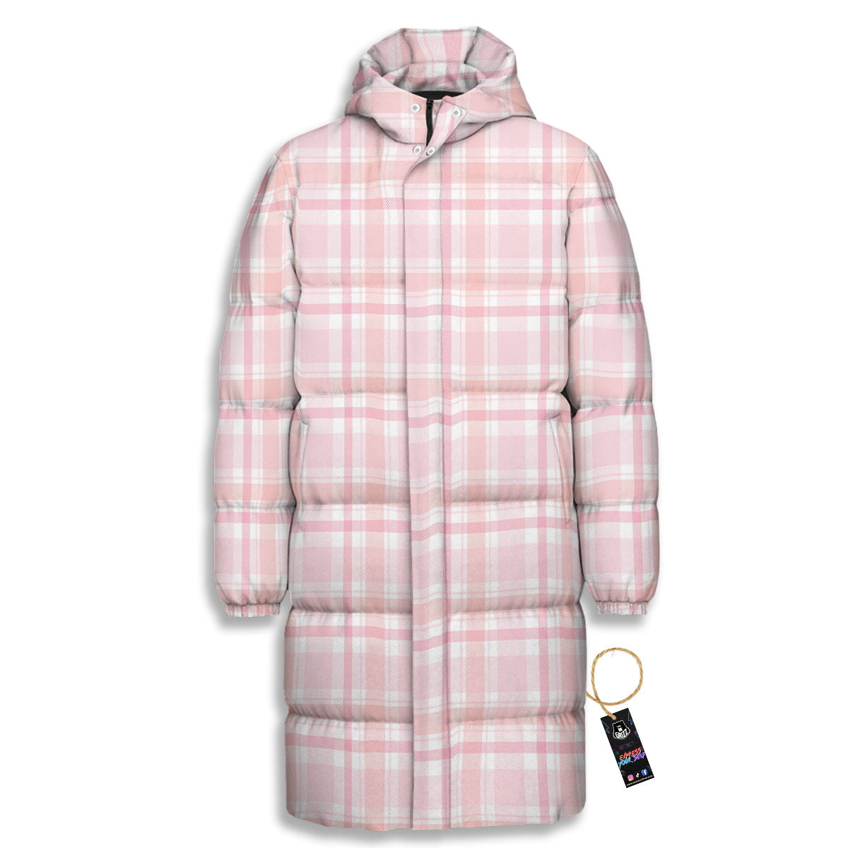 Tartan Pink Print Pattern Long Down Jacket-grizzshop