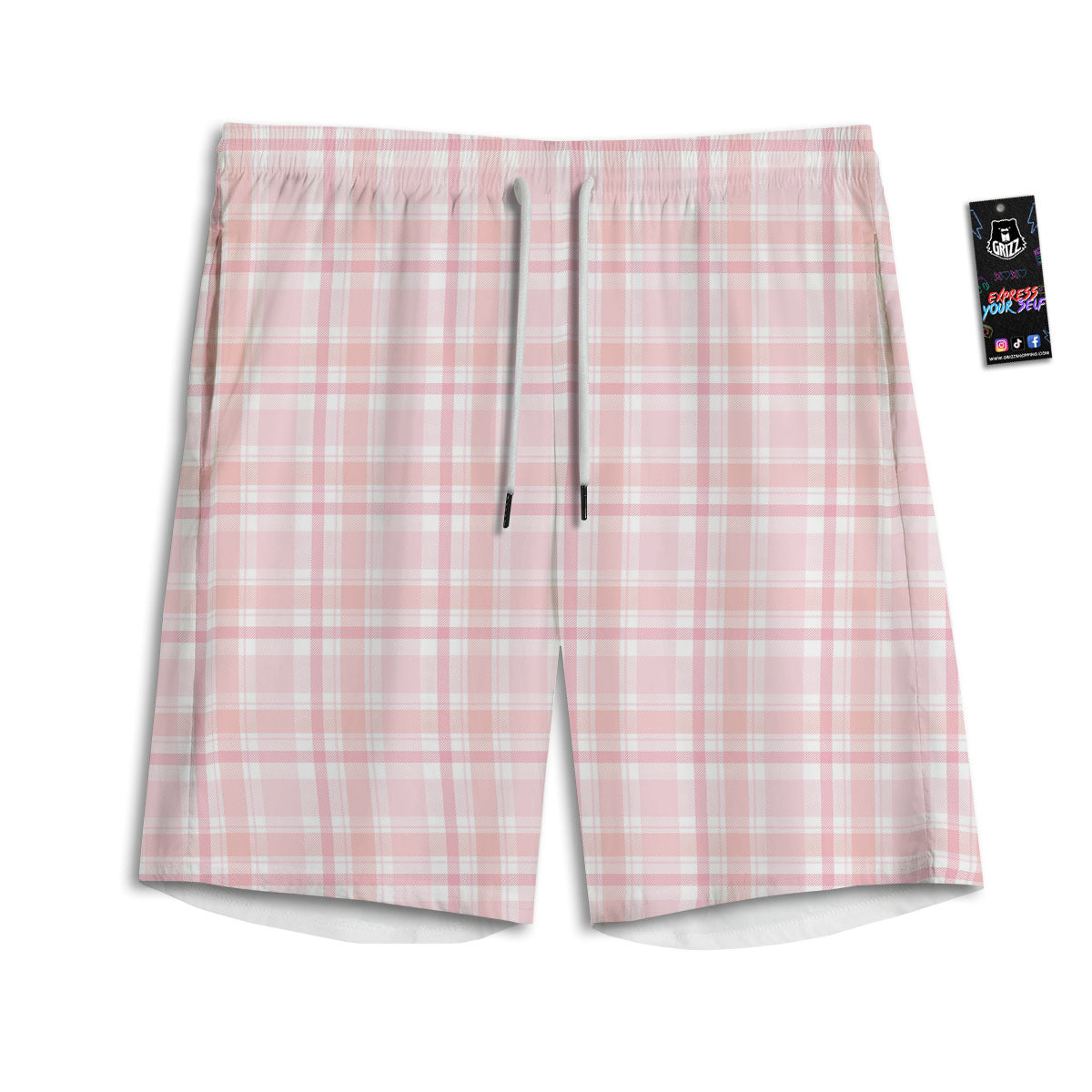Tartan Pink Print Pattern Men's Athletic Shorts