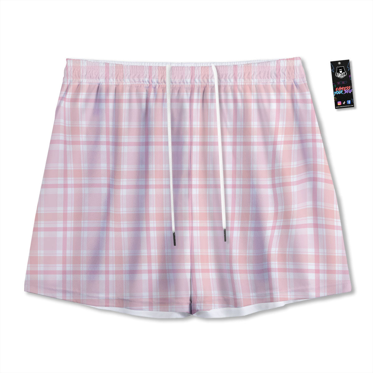 Tartan Pink Print Pattern Mesh Shorts