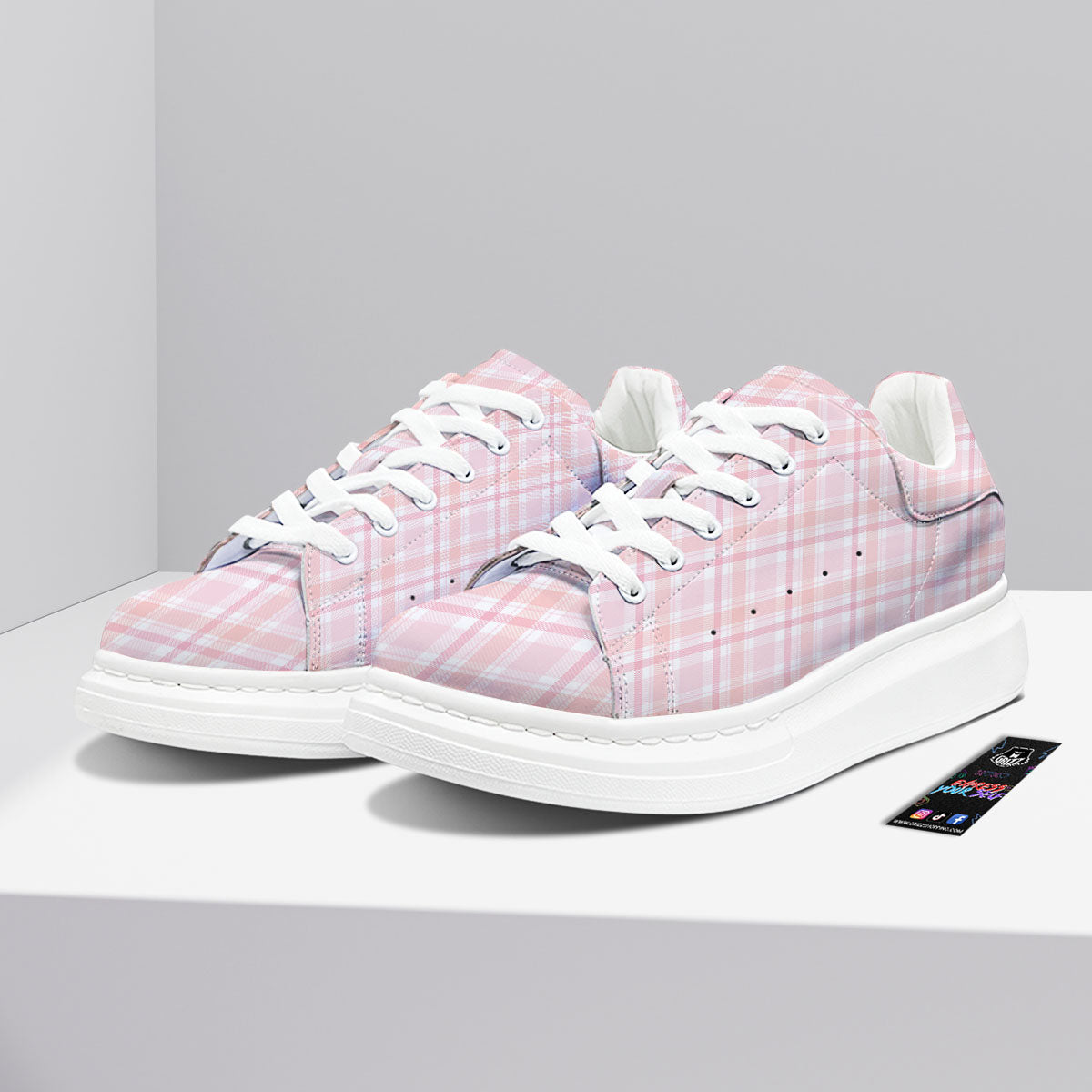 Tartan Pink Print Pattern Platform Shoes-grizzshop