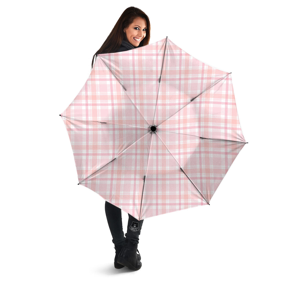 Tartan Pink Print Pattern Umbrella-grizzshop