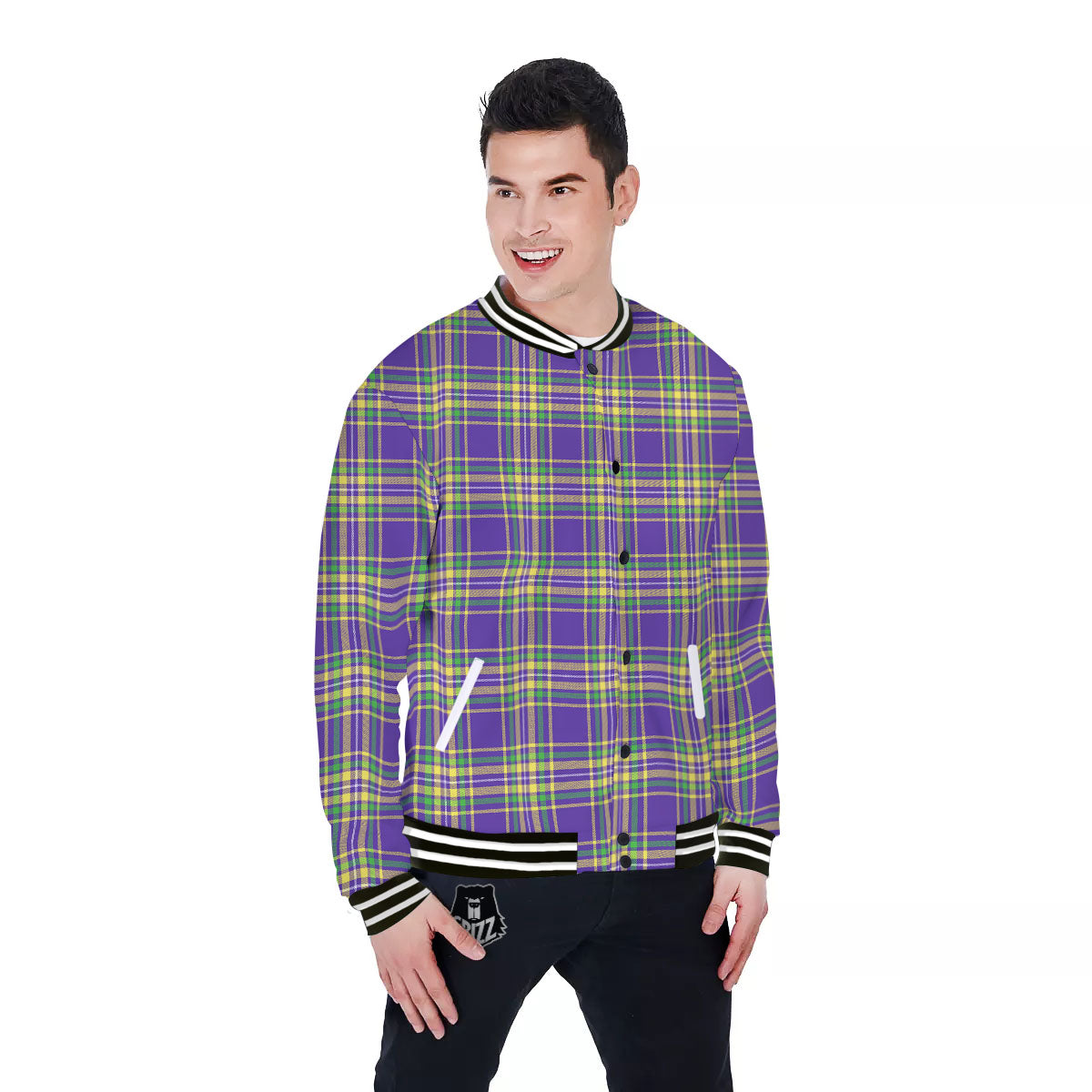 Tartan Plaid Mardi Gras Print Pattern Baseball Jacket-grizzshop