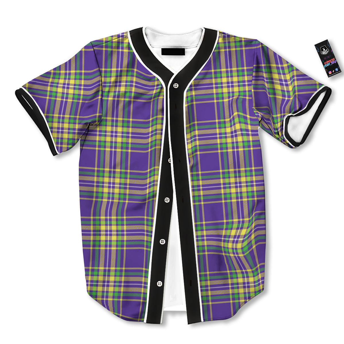 Tartan Plaid Mardi Gras Print Pattern Baseball Jersey-grizzshop
