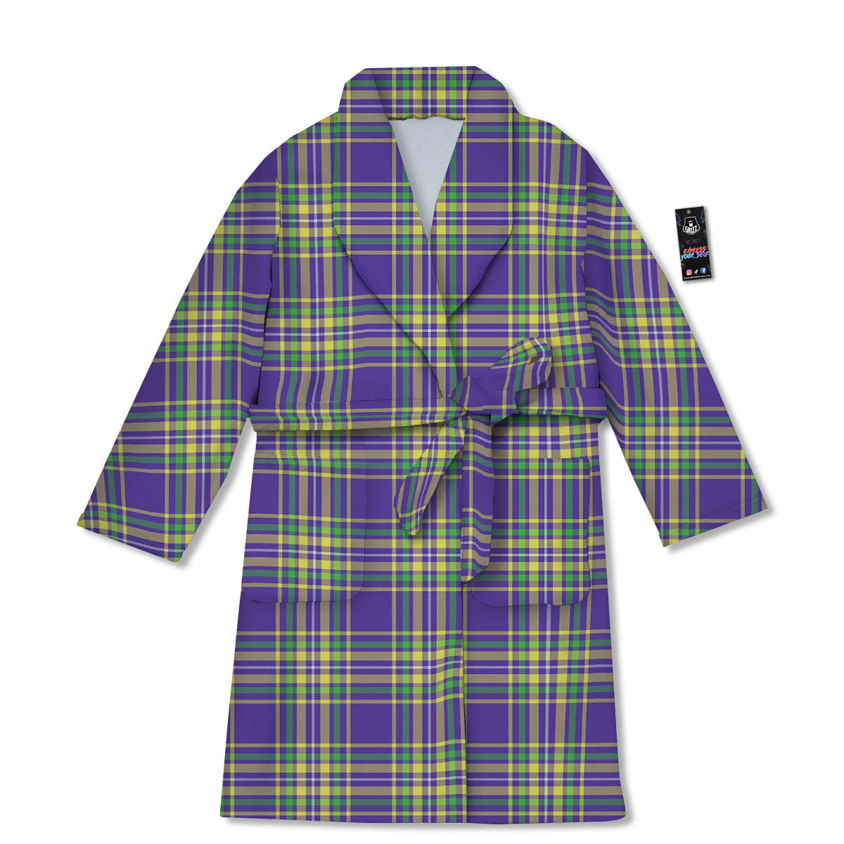 Tartan Plaid Mardi Gras Print Pattern Bathrobe-grizzshop