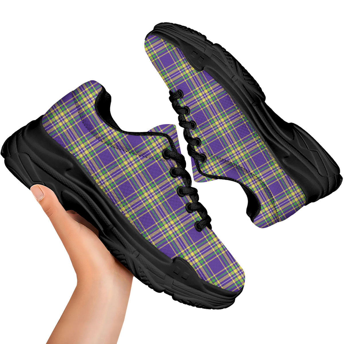 Tartan Plaid Mardi Gras Print Pattern Black Chunky Shoes-grizzshop