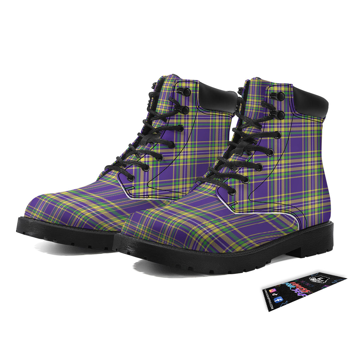 Tartan Plaid Mardi Gras Print Pattern Boots-grizzshop