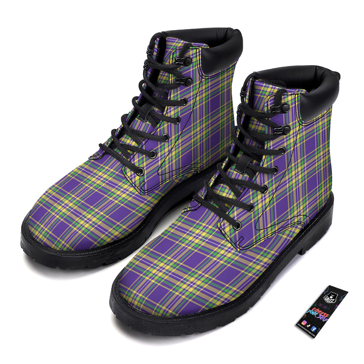Tartan Plaid Mardi Gras Print Pattern Boots-grizzshop