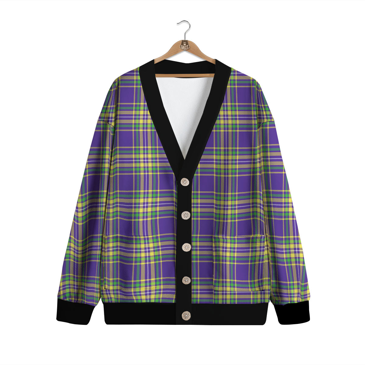 Tartan Plaid Mardi Gras Print Pattern Cardigan-grizzshop