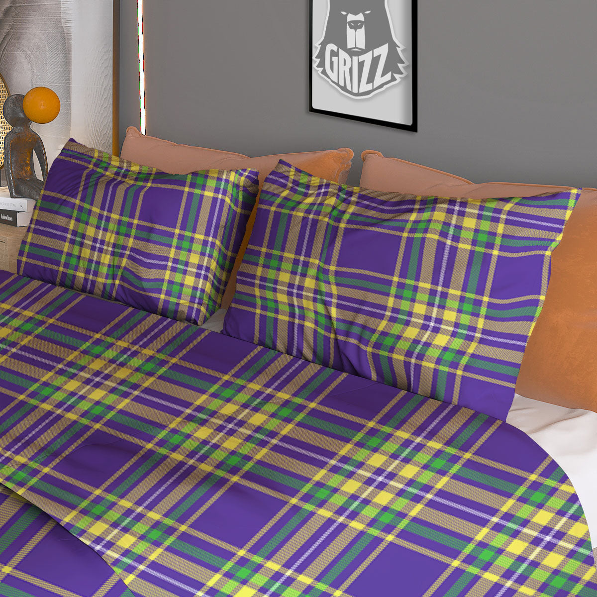 Tartan Plaid Mardi Gras Print Pattern Duvet Cover Bedding Set