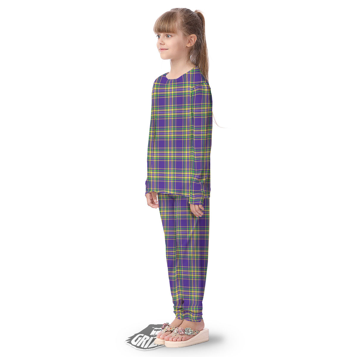 Tartan Plaid Mardi Gras Print Pattern Kid's Pajamas-grizzshop