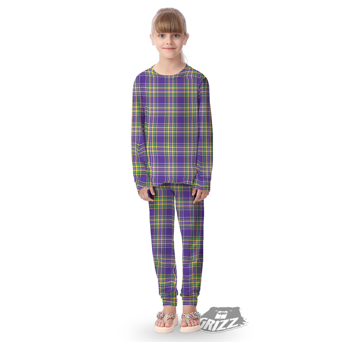 Tartan Plaid Mardi Gras Print Pattern Kid's Pajamas-grizzshop