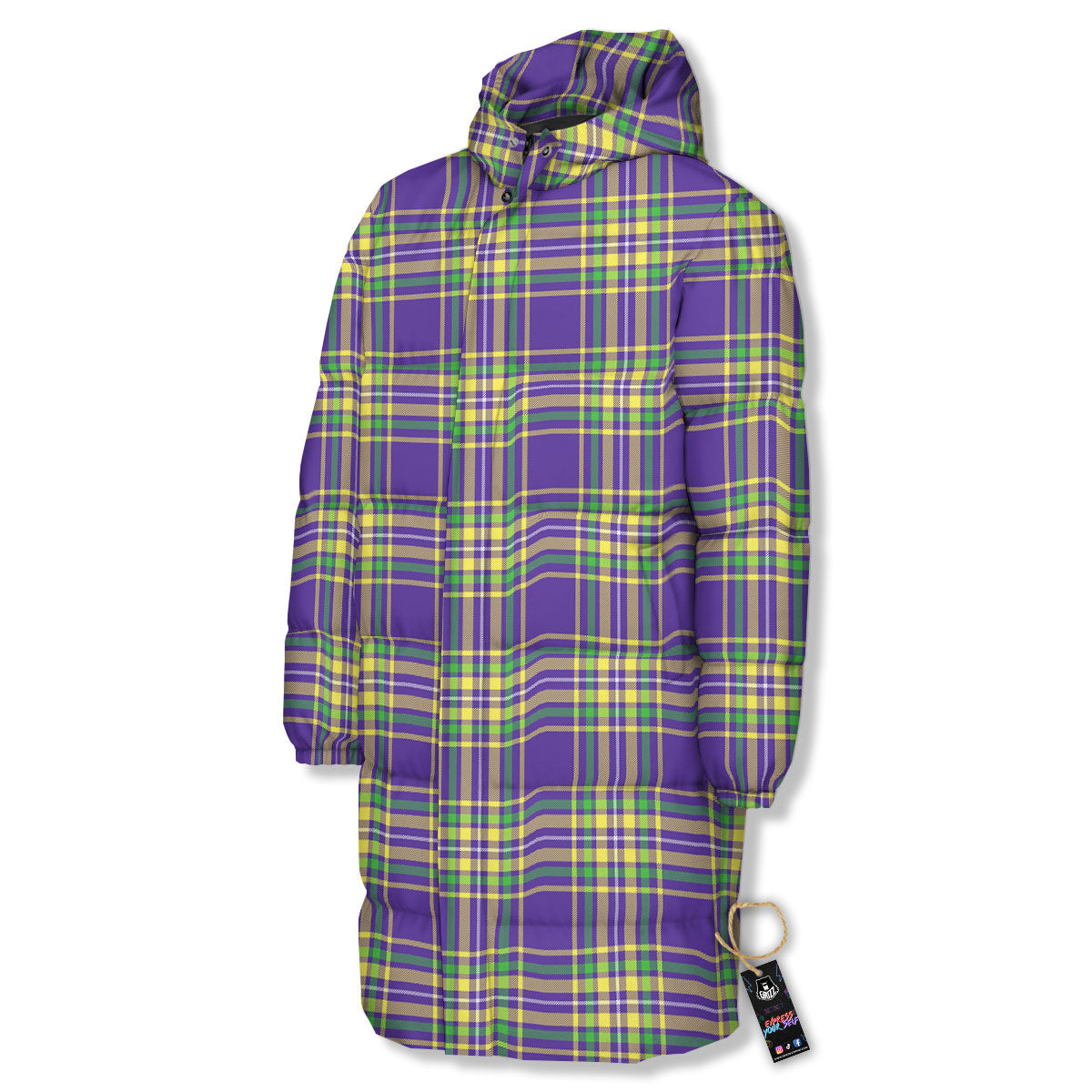 Tartan Plaid Mardi Gras Print Pattern Long Down Jacket-grizzshop
