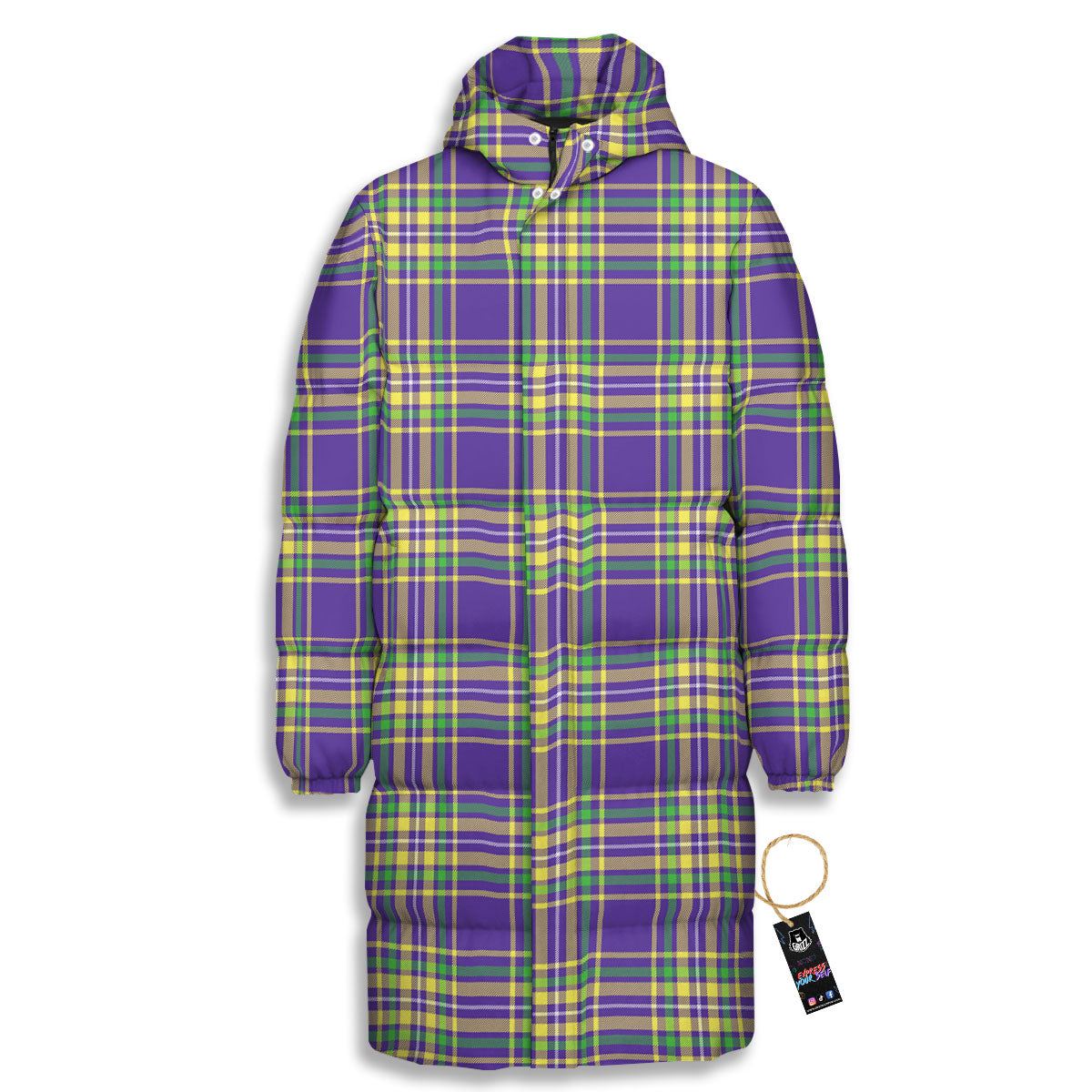 Tartan Plaid Mardi Gras Print Pattern Long Down Jacket-grizzshop