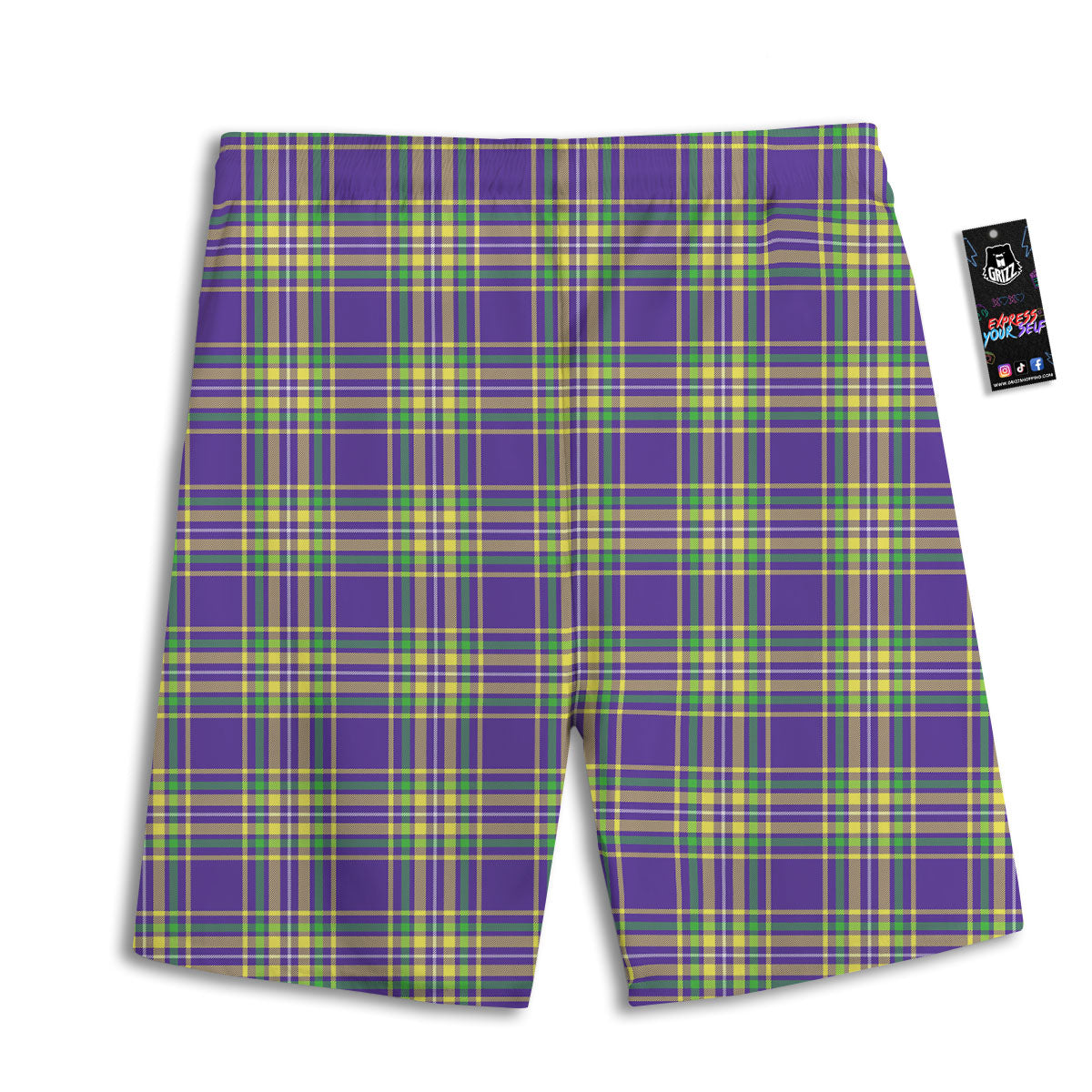 Tartan Plaid Mardi Gras Print Pattern Men's Athletic Shorts