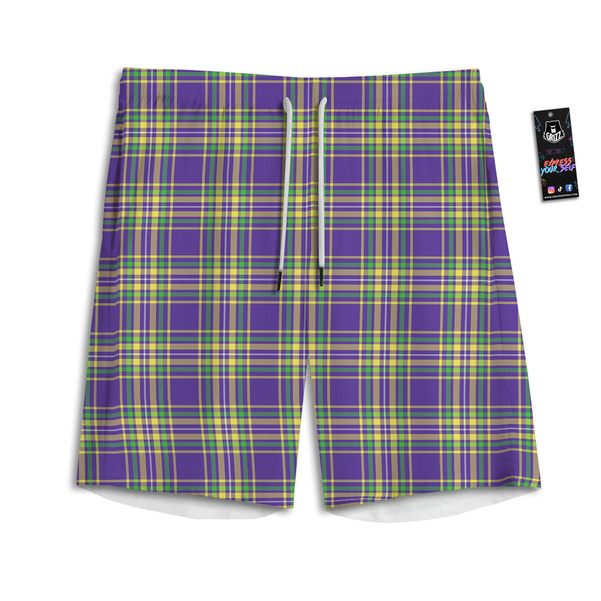 Tartan Plaid Mardi Gras Print Pattern Men's Athletic Shorts