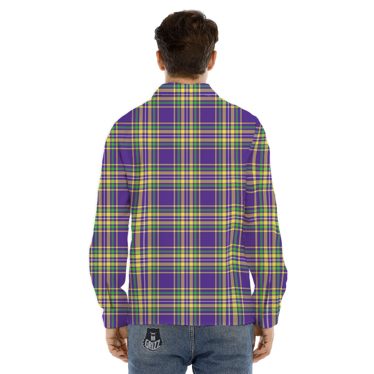 Tartan Plaid Mardi Gras Print Pattern Men's Dress Shirts-grizzshop