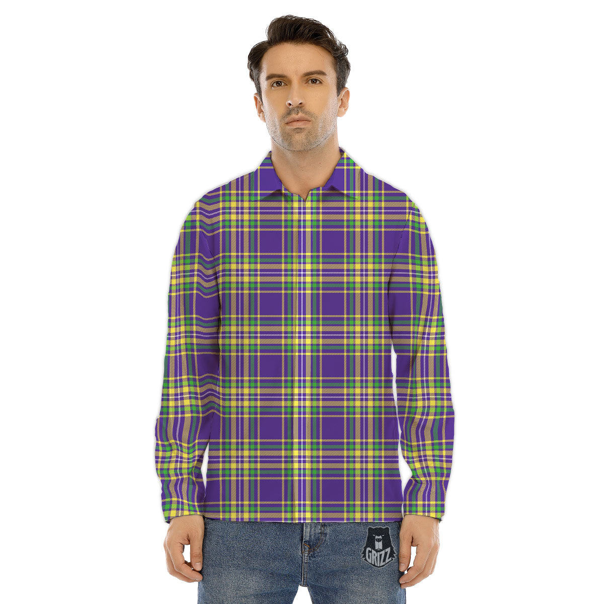 Tartan Plaid Mardi Gras Print Pattern Men's Dress Shirts-grizzshop