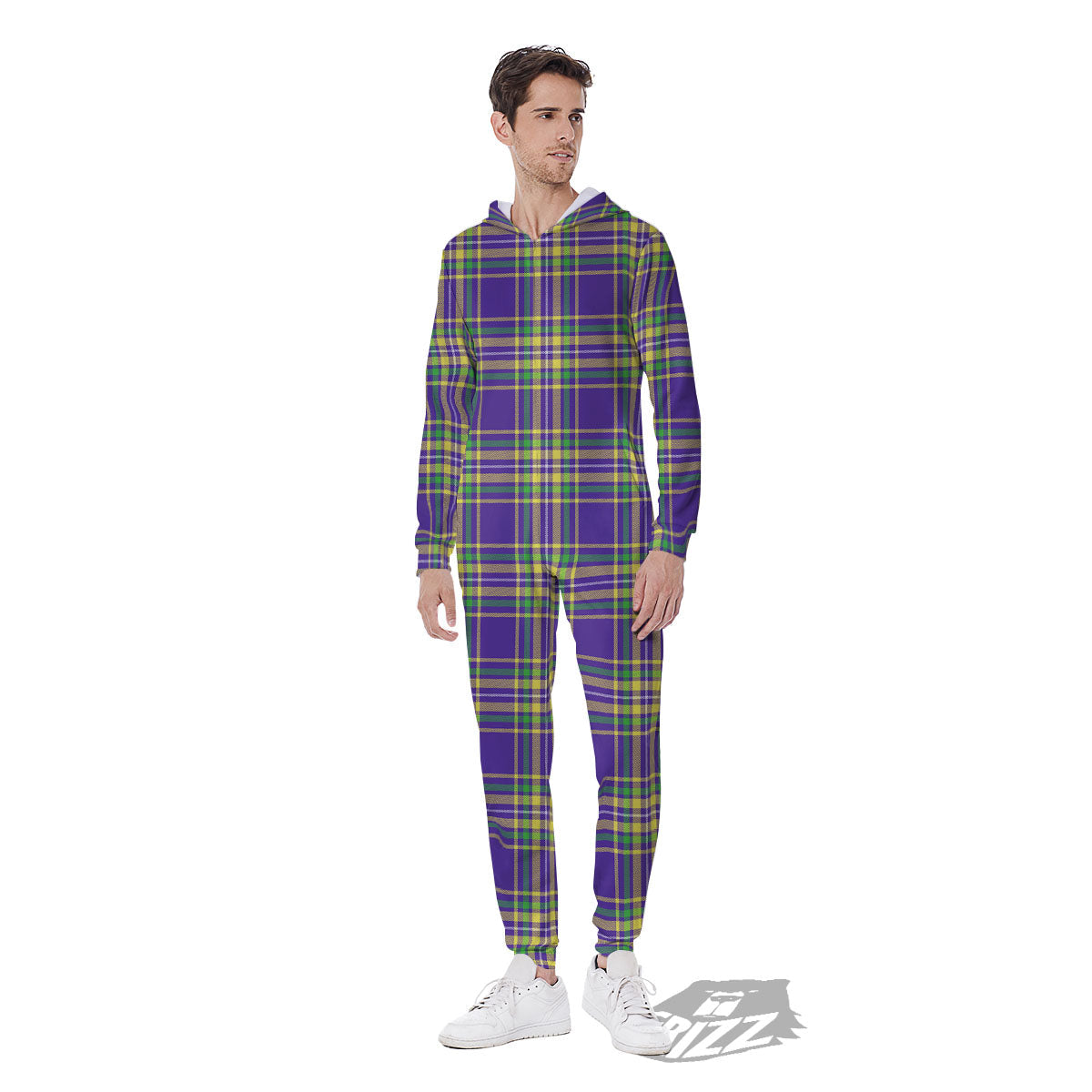 Tartan Plaid Mardi Gras Print Pattern Men's Jumpsuit-grizzshop