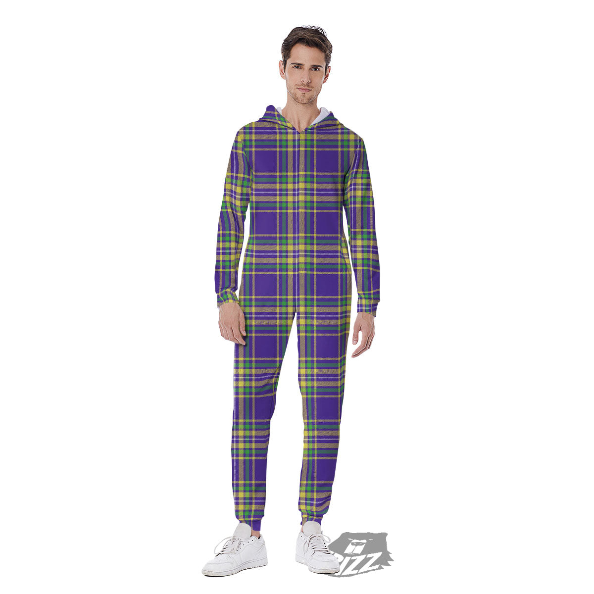 Tartan Plaid Mardi Gras Print Pattern Men's Jumpsuit-grizzshop