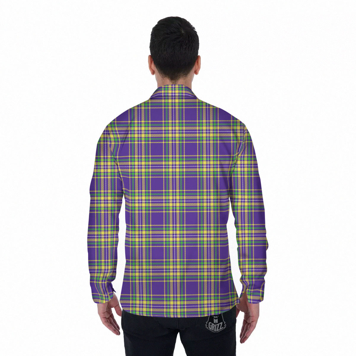 Tartan Plaid Mardi Gras Print Pattern Men's Long Sleeve Shirts-grizzshop