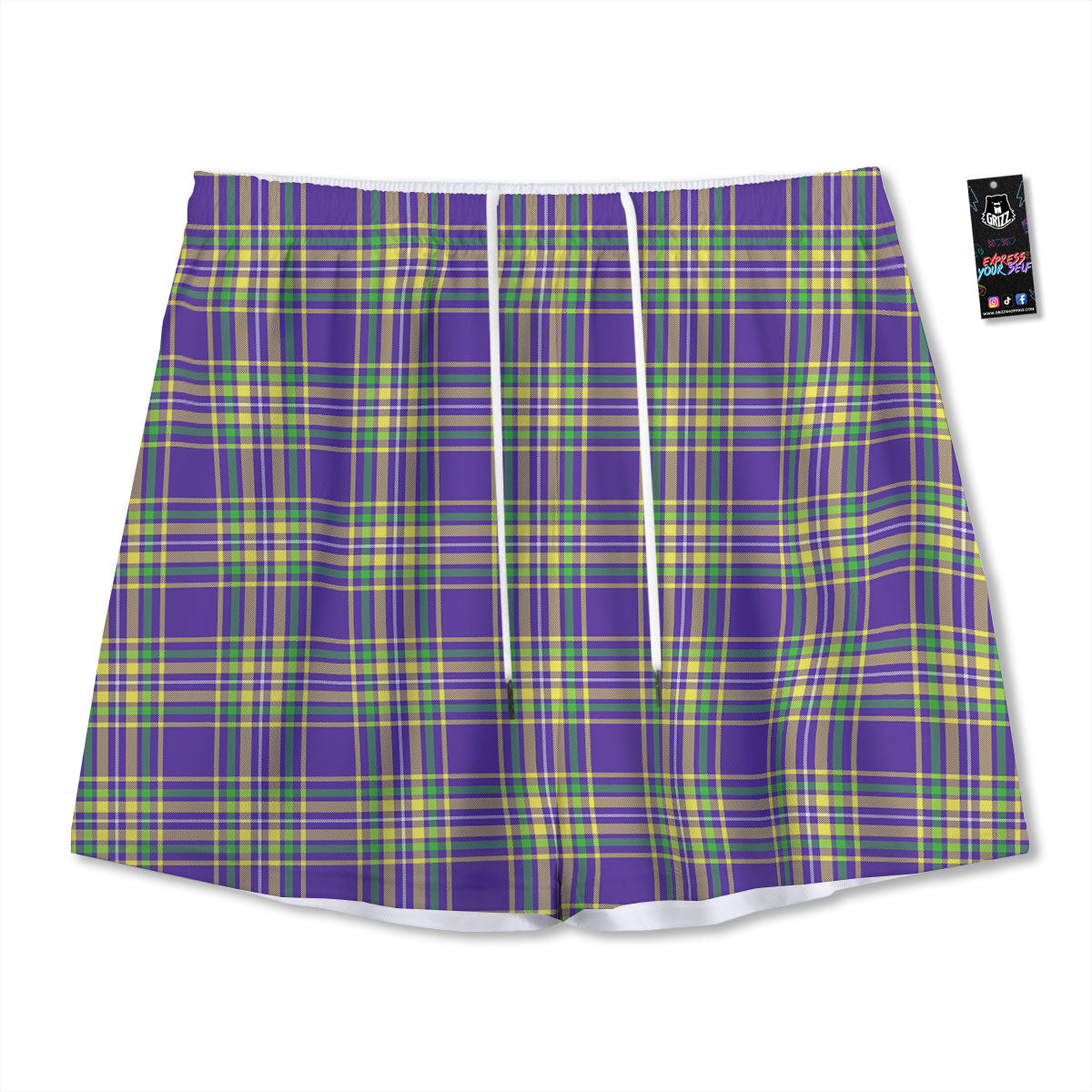 Tartan Plaid Mardi Gras Print Pattern Mesh Shorts