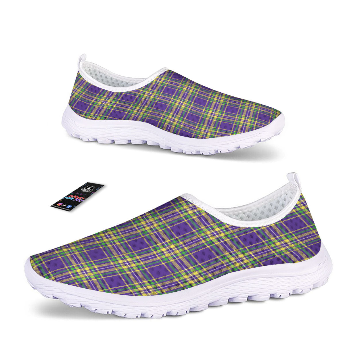 Tartan Plaid Mardi Gras Print Pattern Nurse Shoes-grizzshop