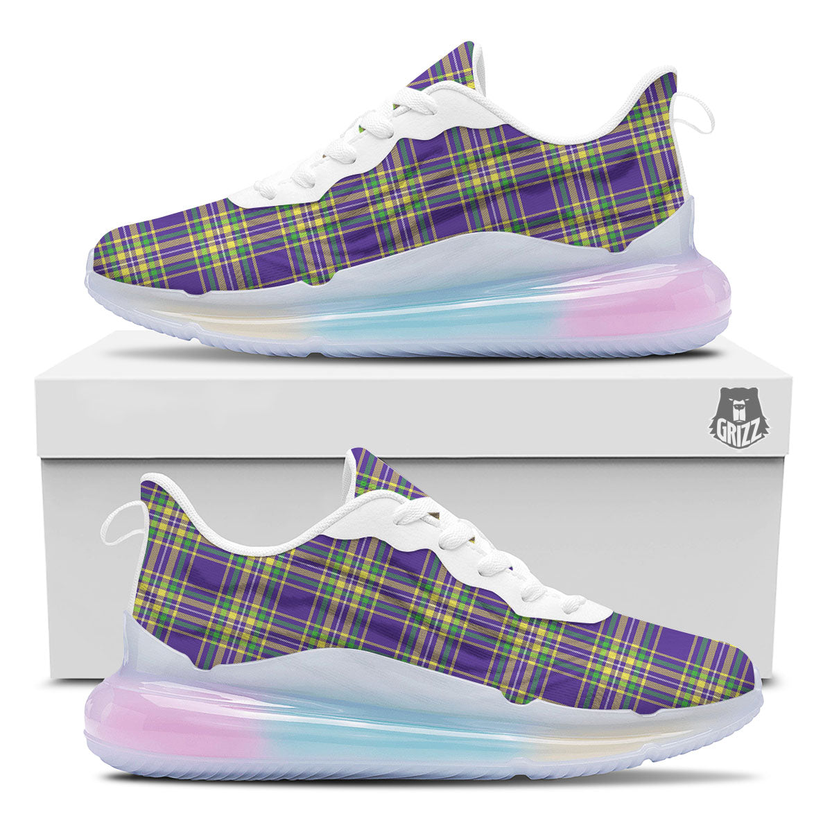 Tartan Plaid Mardi Gras Print Pattern Running Sneakers-grizzshop