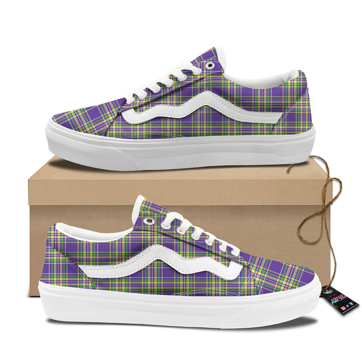Tartan Plaid Mardi Gras Print Pattern Skate Shoes-grizzshop